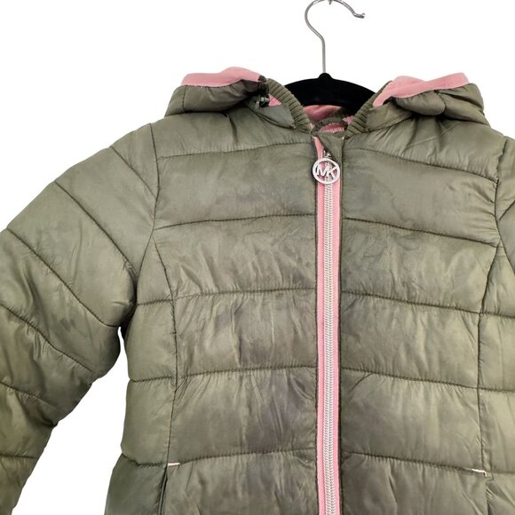 Michael Michael Kors Girls Olive Green & Pink Hoodie  Puffer Jacket Size 3T - Picture 2 of 6
